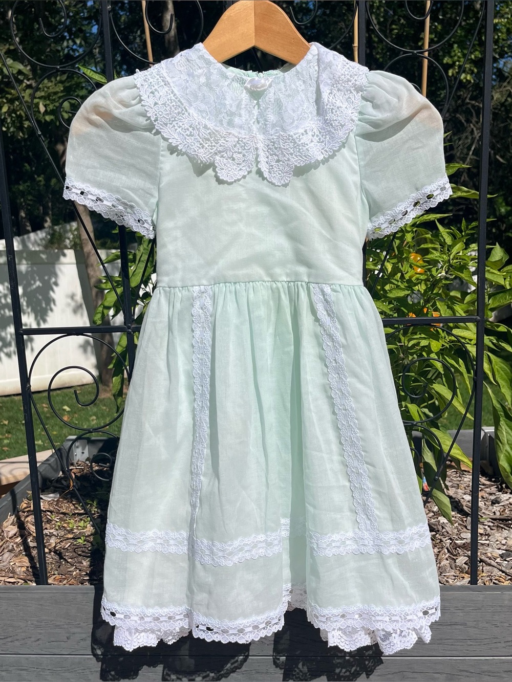 Vtg Jessica McClintock Girls Lace Trimmed Short Sleeve Dress Size 6 Easter 90s